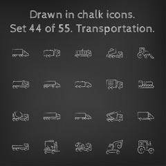 Transpotration icon set drawn in chalk.