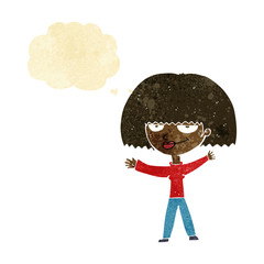 cartoon smug woman with thought bubble