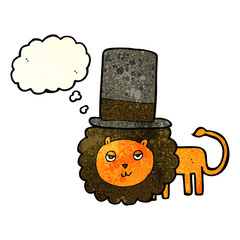cartoon lion in top hat with thought bubble