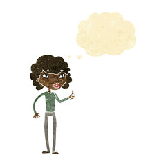 cartoon woman giving thumbs up symbol with thought bubble