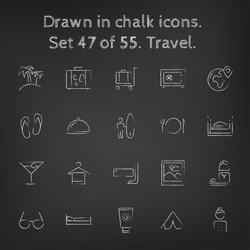 Travel icon set drawn in chalk.