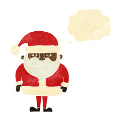 cartoon santa claus with thought bubble