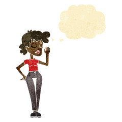 cartoon woman ignoring with thought bubble