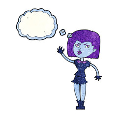 cartoon pretty vampire girl with thought bubble
