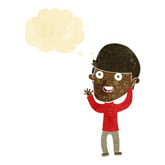 cartoon happy man with thought bubble