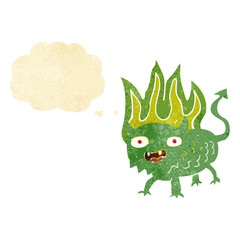 cartoon little demon with thought bubble