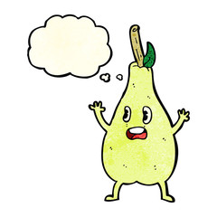 cartoon frightened pear with thought bubble