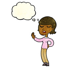 cartoon woman ignoring with thought bubble