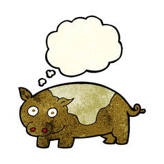 cartoon pig with thought bubble