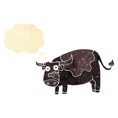 cartoon cow with thought bubble