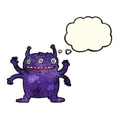 cartoon alien monster with thought bubble