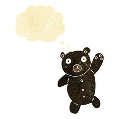 cartoon cute black teddy bear with thought bubble