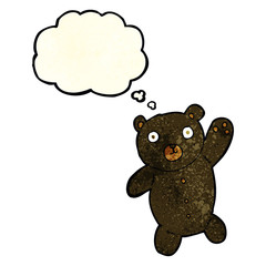 cartoon cute black teddy bear with thought bubble
