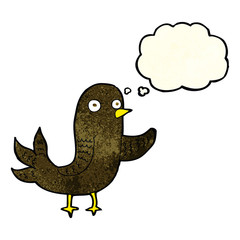 cartoon waving bird  with thought bubble