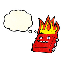 cartoon red hot computer chip with thought bubble