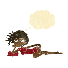cartoon woman in sexy pose with thought bubble