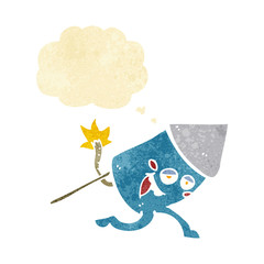 cartoon funny firework character with thought bubble