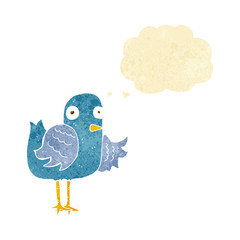 cartoon bird waving wing with thought bubble