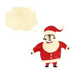 cartoon shocked santa claus with thought bubble