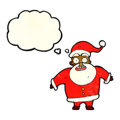 cartoon shocked santa claus with thought bubble