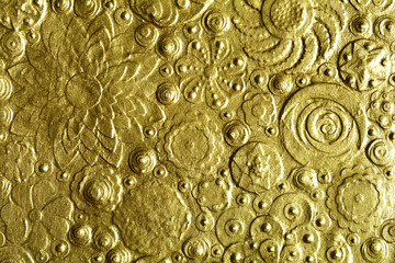Golden flowers surface background, gold background, painting