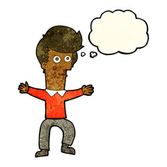 cartoon startled man with thought bubble