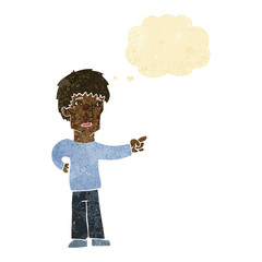 cartoon pointing man with thought bubble