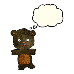cartoon cute black bear cub with thought bubble