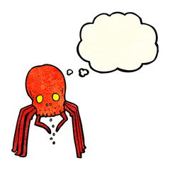 cartoon spooky skull spider with thought bubble