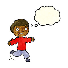 cartoon excited boy with thought bubble