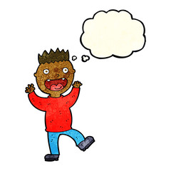 cartoon crazy happy man with thought bubble