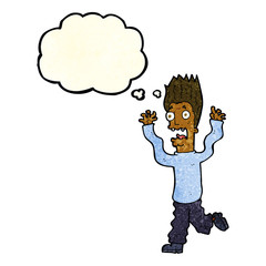 cartoon terrified man with thought bubble