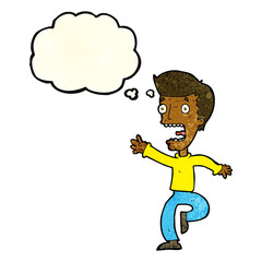cartoon terrified man with thought bubble