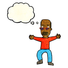 cartoon old man waving arms with thought bubble