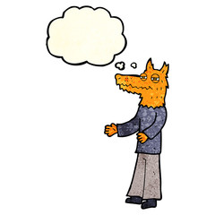 cartoon fox man with thought bubble