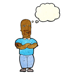 cartoon annoyed bald man with thought bubble