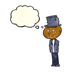 cartoon funny hobo man with thought bubble