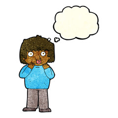 cartoon worried boy with thought bubble
