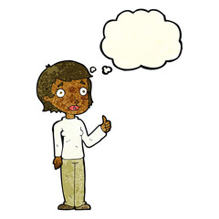 cartoon woman giving thumbs up symbol with thought bubble
