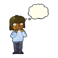 cartoon excited person with thought bubble