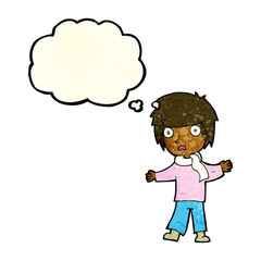 cartoon unhappy boy with thought bubble
