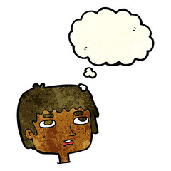cartoon unhappy face with thought bubble