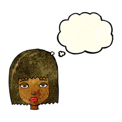 cartoon female face with thought bubble