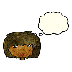 cartoon female face with thought bubble