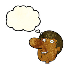 cartoon happy male face with thought bubble