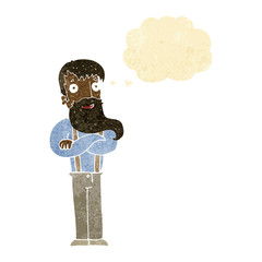 cartoon bearded hipster man with thought bubble