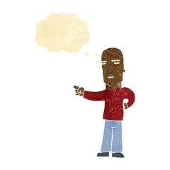 cartoon tough guy pointing with thought bubble