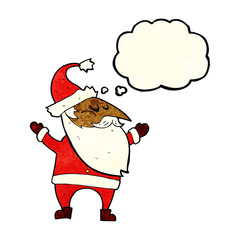 cartoon santa claus with thought bubble