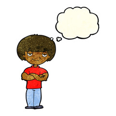 cartoon smug looking man with thought bubble