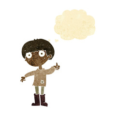 cartoon boy asking question with thought bubble